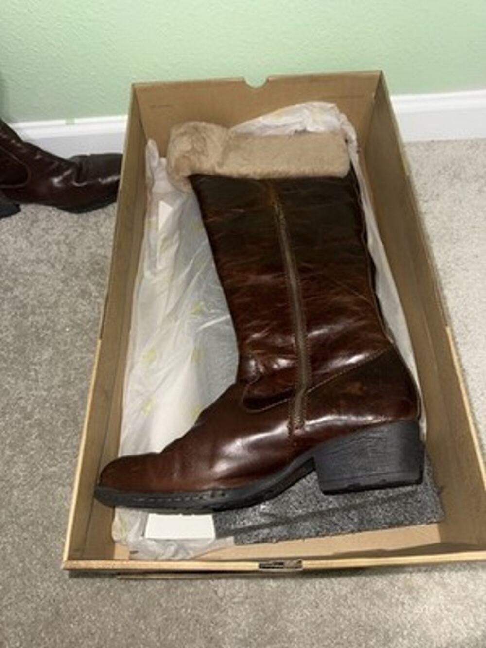 Born Aleksi Women's Tall Leather Shearling Boots Size 11/ EU 43 Fur Lined Brown